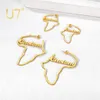 Hoop Huggie U7 Anpassat namn på ihåliga ut Africa Map Fame Earrings for Women Black Gold Color Rostfritt stål Personliga smycken 230815