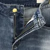 Jeans maschile lavati blu con cerniera blu a vita media pantaloni maschi di alta qualità h pantaloni di denim casual alla moda retrò