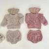 衣類セット幼児の女の女の子の服スーツ秋の幼児の子供セット長袖ソリッドカラーニットトップスショーツ2pc