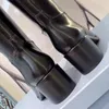 مثلث جديد للألواح أحذية عالية الركبة عالية الجودة نايلون كتلة الكعب طويل القامة الحذاء الجلود الوحيدة المصممين الفاخرة للسيدات فستان الحفلات أحذية الأحذية