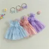 女の子のドレスキッズキッズプリンセスドレスドットパフスリーブボウノットフラワーガールドレスレイヤーメッシュチュールページェントパーティードレスヘッドバンドR230815