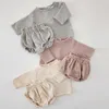 Комплекты одежды, марлевый хлопковый топ с длинными рукавами для маленьких девочек, рубашки-кардиганы + шорты, комплект весенних нарядов для малышей, комплект одежды для новорожденных мальчиков