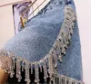 Women's Shorts Rhinestone Tassel Denim Women Summer Fashion High Waist Wide Leg Jeans