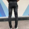 Męski projektant w trudnej sytuacji rozryte chude kowbojskie pres fioletowe dżinsy odrodzenie rockowe spodnie Prosty Slim Elastic Denim Fit Panto Streetwear 276