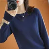 Suéteres femininos Autumn e Winter Color Comparation Sweater Fashion Casual Loose Top Manga Longa Round Round Bottomeded fundo fundo