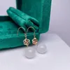 Dangle Earrings SHILOVEM 18k Yellow Gold Real Natural White Jasper Drop Earring Fine Jewelry Women Wedding Gift 10 10mm Myme10106651hby