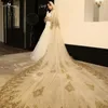 Bridal Veils LZP550 Gold Lace Edge Luxury Cathedral Wedding Veil Accessories Twee Layer Long