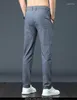 Men's Pants Men's Brand Summer Dark Grey Fashion Twill Stripe Trousers Men Thin Stretch Slim Elastic Waist Korean Casual Male Green