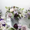 Bröllopsblommor lila brudbrudtärna bukett silkeband rosor konstgjorda holding hariage tillbehör fördelar