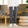 Men's Pants 2023 Summer Linen Nine Point Chinoiserie Vintage Loose Large Drawstring Leggings Streetwear Joggers Trousers Men