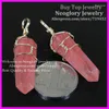 Pendanthalsband 10st Natural Hexagon Prism Beads Healing Cherry Quartz Gems Point Druzy Metal Wire Wrapped