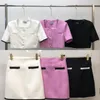 Werk jurken Korea Elegant tweedelig sets Vintage Office Lady Button Crop Top A Line Mini Skirs Pak Retro Summer Black Outfit White 2023