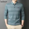 Mens Polos High End Fashion Brand Designer listrado Bordado casual Turn Down Down Slave Longa Camisas Polo Men Tops Roupas 230815