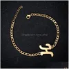 Identification Sier Gold Figaro Chain 26 Letters Bracelet Fashion Stainless Steel Initials Anklet For Men Women Drop Delivery Jewelry Dhdtm