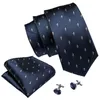 Luxury Mens Tie Dark Blue Tie With Cute Penguin Small Pattern Set Handkerchief and Cuffs Whole Business Wedding Shipp2654