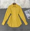 Kadın Bluzları 2023 Yaz ve Sonbahar Giyim Sarı Şık Çizgili Gevşek Bel Uzun Gömlek 0814