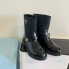 Botas de tornozelo de couro preto chelsea plataforma deslizamento em botas planas redondas grossas meia bota sapatos de alta qualidade botas de cavaleiro feminino