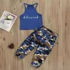 Kläderuppsättningar 1-6Y Kids Girls Summer Clothes Set Baby Letter Tryckt ärmlösa Loose Camo Pants Outfits Children Streetwear