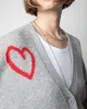 Zadig Voltaire 23 Knitte swetry ZV Knitwear Knitwear Cardigan Red Heart Jacquard rąbek z podzielonym swetrem dzianinowym