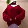 女性のセーターレディース女性ファッションルーズミンクカシミアニット怠zyなオアフ長袖アンゴラ毛皮のタートルネックプルオーバージャンパー