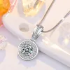 925 Sterling Silver Luxury Designer Pendant Halsband Rund Big Shining Crystal Stone Cz Zircon Diamond Elegant Halsband med länk Länkkedja Bröllopsmycken