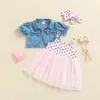 女の子のドレス新生児の女の子の夏の服ストラップノースリーブチュールドレスと半袖ジャケットとヘッドバンド3PCS