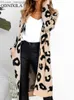 Dames Down Parkas Autumn and Winter 2022 Lange Leopard Cardigan dames gebreide trui oversized jas kleurrijke lange mouwen dameskleding dames lange mantel z230817