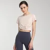 Aktive Hemden Sommer Slim Yoga Frauen Kurzärmel Sport T-Shirts Cross Plissee Running Hemd atmungsable Fitness Tops Bluse Frauen