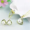 Necklace Earrings Set Fashion Women's 18K Gold Jewelry Pearl Triangle Ring Italian Plated For Women