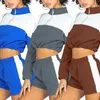 Women's Hoodies Dames 2 -delige tracksuit Colorblock Half Zipper lange mouw Crop sweatshirt en elastische taille shorts ingesteld met zakken