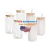 CA USA Warehouse abastecido de 16 onças de sublimação fosca e lâmpada de vidro copo de cerveja de jarra de vidro com tampa de bambu e palha