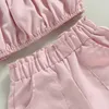 Conjuntos de roupas da criança infantil do bebê meninas roupas de verão conjunto cor sólida puff mangas curtas camiseta e estiramento calças casuais menina outfit