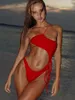 Women's Swimwear Red One Piece Bikini Women Sexy Swimsuit Summer Fashion Shoulder Bandage 2023 Holiday Brazilian Bathing Suit