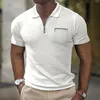 Men's Polos 2023 Walf Checks Polo Short Sleeve Pocket ZipperTshirts Casual Business Button Tops Tee Fashion Shirts Man Clothing 230815