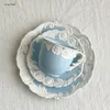 Kubki ceramiczne rose kawa z zestawem francuskiego luksusowego wytłoczonego retro talerz czysty porcelanowy kubek kubek espresso restauracji 230815