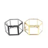 Cajas de almacenamiento Jewellry Organizer Soportop Contiene Hexagon Hexagon Caja de anillo de vidrio transparente Boda Geométrica Clear