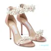 Wedding Dress Shoes Lady Sandals White Pearls Leather Luxury High Heels Women Walking