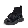 Boots Girls Black Nonnslip Kids Fashion Bow Elegant 2022 Glossy UK Uniform Shop Shoes Child School