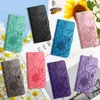 Cajones de billetera de la tarjeta de flores en relieve de cuero PU para Samsung Galaxy A54 A53 A33 A34 A14 A13 A72 A52 A12 Golpeo de girasol Flip Soport