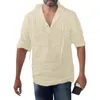Męskie koszulki T-shirt Man's Man's Large Worble Linen Solid Button Długie rękaw z kapturem swobodny szczupły topy letnie ubranie