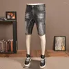 Men's Jeans Summer Fashion Streetwear Men Retro Black Elastic Spliced Ripped Short Painted Designer Hip Hop Denim Shorts Hombre