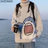 Herentruien Zazomde mannen Turtlenecks Shark Sweater 2023 Winter Patchwor Harajuku Koreaanse stijl Hoge nek Oversized grijs Turtleneck voor 230815