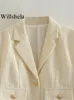 Damenjacken Willshela Women Mode mit Taschen Beige Single Breasted Cropped Blazer Vintage Kerbe Hals Langarmes weibliche schicke Outfits 230815