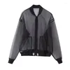 Jackets Bomber Jackets feminino 2023 Moda Organza Street Spring Coast vintage Manga longa Casual em Outerwears Chic Top