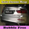 Silver Chrome Satin Car Wrap Film with Air Release Matte Chrome Metallic For Vehicle Wrap styling Car stickers size1 52x20m Roll5235i