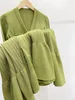 23-sandro Simple Slim Green Ruffled V-ringen Lång nålvävd kjol