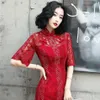 Abbigliamento etnico Summer Girl Willow rosso Lunghezza di mezza lunghezza QIPAO Cinese Abito in stile Cinese Naturale Cheongsam Dress295T