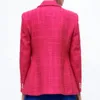 Damenanzüge Blazer Tweed Rose Rot Blazer Frauen Mode doppelte Bräuelen grüne Schichten Vintage Langarm V Hals Taschen Weibliche Oberbekleidung Chic 230815