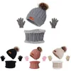 Scarves 3PCS Set Baby Winter Hat Pompom Children Hat Knitted Cute Warm Cap Scarf Gloves Suit For Girl Boy Casual Solid Color Infant Hat 230815