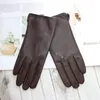 Fem fingrar handskar damer fårskinn pekskärm enkel läder tunna olinerade klassiska fast färg mångsidig rak körning 230816